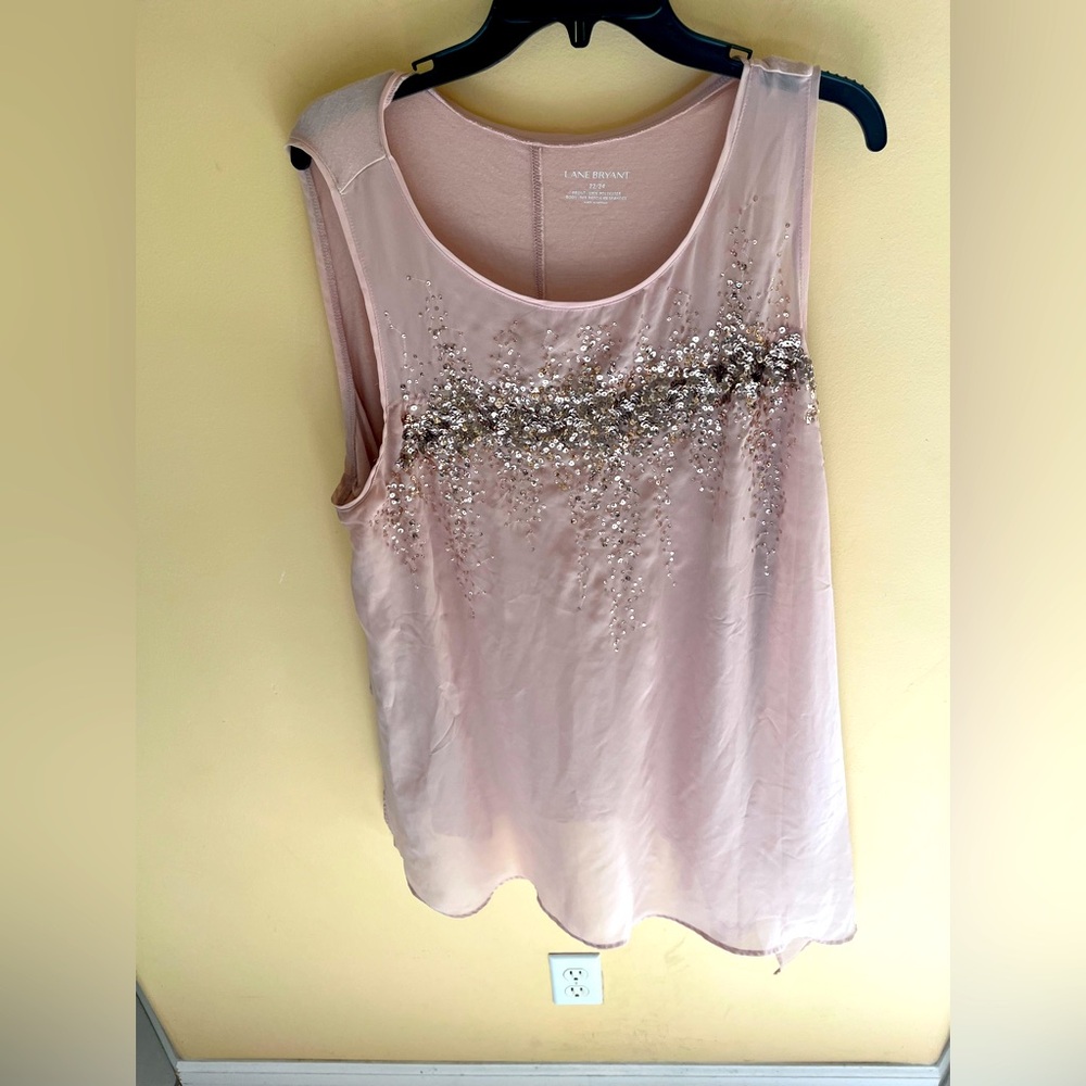 Diagonal high low Lane Bryant shirt, 22, 24! Pink with lots of sparkles!